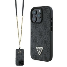 Guess - Leather Metal Logo Strass Crossbody (GUHCP16LP4TDSCPK) - iPhone 16 Pro - Black foto