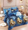 Lenjerie pat dublu,bumbac finet,6 piese,cearceaf cu elastic,albastru inchis cu pestisori-A905, Jojo Home
