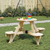 Masă Picnic Copii vidaXL, Lemn Brad, Rotundă, Orificiu Umbrelă, 120x57cm, Maro, 4 Locuri, Max 200kg, 3+ ani