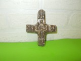 Superb CRUCIFIX german din BRONZ decorat in relief cu SFANTA TREIME , cruce