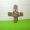 Superb CRUCIFIX german din BRONZ decorat in relief cu SFANTA TREIME , cruce