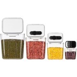 Set 4 recipiente depozitare alimente, flippy, pentru organizare bucatarie, cu inchidere ermetica, transparent, plastic fara bpa, compatibile cu masin