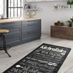 Covor de Bucatarie Kitchen Rules, Lavabil, Antiderepant, Negru, 80x150 cm