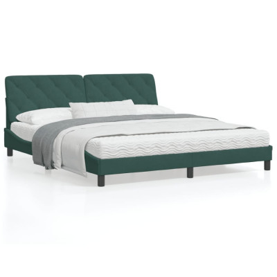 vidaXL Cadru de pat cu lumini LED, verde &amp;icirc;nchis, 180x200 cm, catifea foto