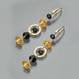 Cumpara ieftin Cercei Amberia agat negru &amp; chihlimbar mexican, argint 925 placat aur roz, 6cm, cutie cadou inclusa - Bijuterii handmade Made in Italy