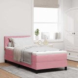 vidaXL Pat cu arcuri cu saltea cu headboard Roz 100 x 200 cm Catifea 3339223
