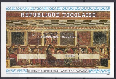 DB1 Togo Pictura Andrea del Castagno 1984 Cina Cea de Taina SS MNH foto