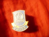 Insigna TMUCB - Trustul montaj utilaj chimic Bucuresti , metal si email ,h=2cm