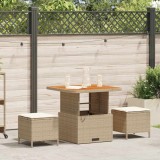VidaXL Set de dining pentru grădină , 3 piese cu perne, din rattan poly bej și lemn de acacia.