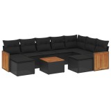 Cumpara ieftin Set canapele de gradina cu perne, 10 piese, negru, poliratan