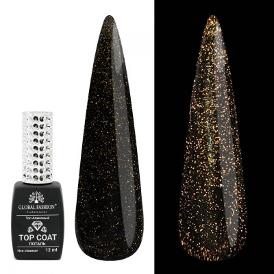 Top Coat reflector pentru unghii, Global Fashion, auriu, 12ml foto