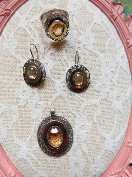 SET vintage interbelic , aur , argint , citrin , autentic vintage