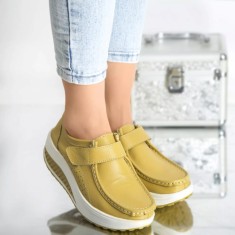 Pantofi cu platforma tiffany galben piele naturala, 36