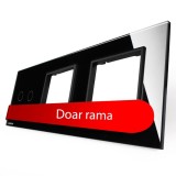 Livolo panou sticlă negru pentru 1 &icirc;ntrerupător dublu touch + 2 prize simple