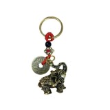 Breloc amuleta Feng Shui din metal cu Elefant si monede