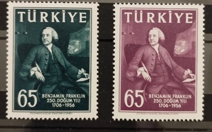 BC196, Turcia 1957, serie personalitati-Bejamin Franklin