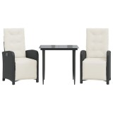 Cumpara ieftin Set bistro cu perne, 3 piese, negru, poliratan