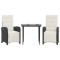 Set bistro cu perne, 3 piese, negru, poliratan
