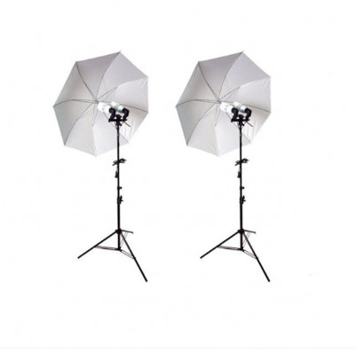 Kit lumina continua foto-video cu 2x stativ 190cm+2x umbrela difuzie 84cm+2x suport stativ dublu si bec 85W foto