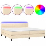 Cumpara ieftin Pat cu arcuri, saltea si LED, crem, 200x200 cm, textil