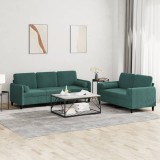 vidaXL Set canapea cu perne, 2 piese, verde &icirc;nchis, catifea