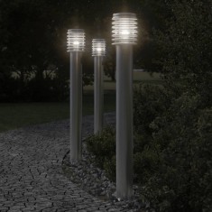 vidaXL Lămpi de podea de exterior 3 buc argintiu 110cm oțel inoxidabil