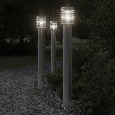 vidaXL Lămpi de podea de exterior 3 buc argintiu 110cm oțel inoxidabil foto