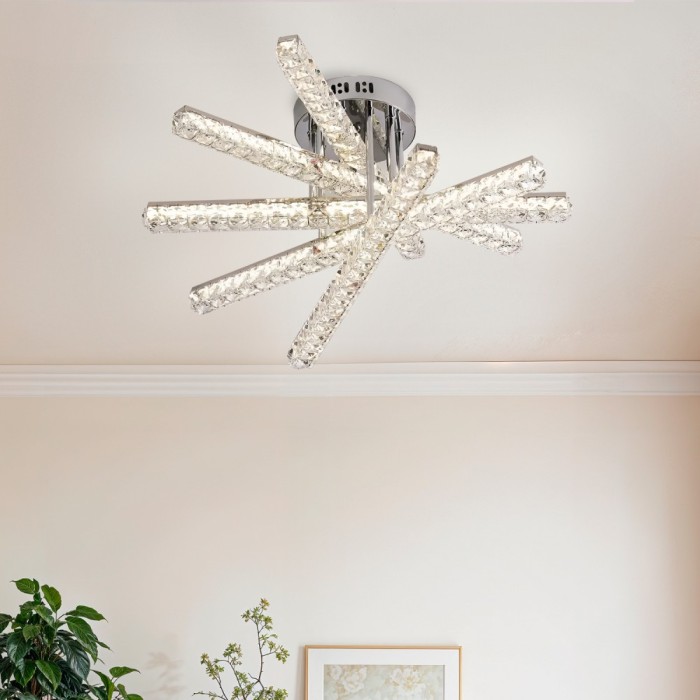 Lustra LED cu telecomanda LUELLA 64W 5 Elemente, Liniara, lumina Rece/Calda/Neutra, Dimabila, Argintiu ModernLight Concept