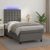 VidaXL Pat cu arcuri, saltea și LED, gri, 90x190 cm, piele ecologică 3135919