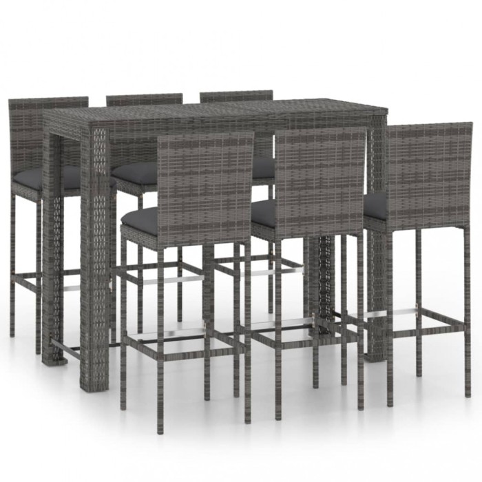 vidaXL Set mobilier bar de grădină cu perne, 7 piese, antracit, poliratan