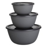 Set Boluri Rotunde din Plastic Gri cu Capac Stivuibil, CMCLASS