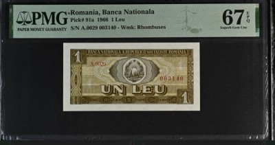1 leu 1966 PMG67 UNC bancnota gradata foto
