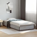 VidaXL Cadru de pat, gri sonoma, 90x200 cm, lemn prelucrat și metal