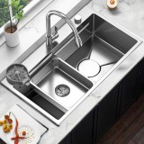 Set Chiuveta Bucatarie Inox, Cuva Universala cu Dop Scurgere, Spalator Pahare, Negru Grafit, 75x45X21cm ModernLight Concept