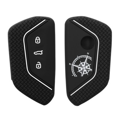 Husa Cheie Auto pentru VW 3 Butoane, Kwmobile, Negru/Alb, Silicon, 52651.10 foto