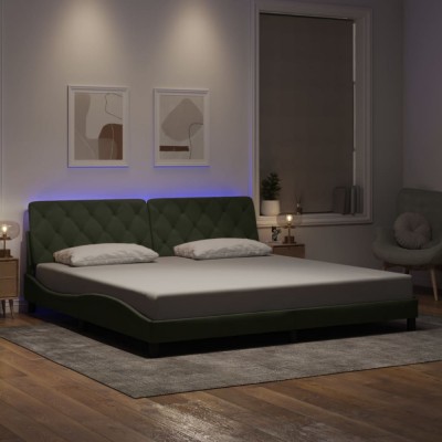 vidaXL Cadru de pat cu lumini LED, gri deschis, 200x200 cm, catifea 3213873 foto