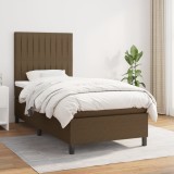vidaXL Pat box spring cu saltea, maro &icirc;nchis, 100x200 cm, textil