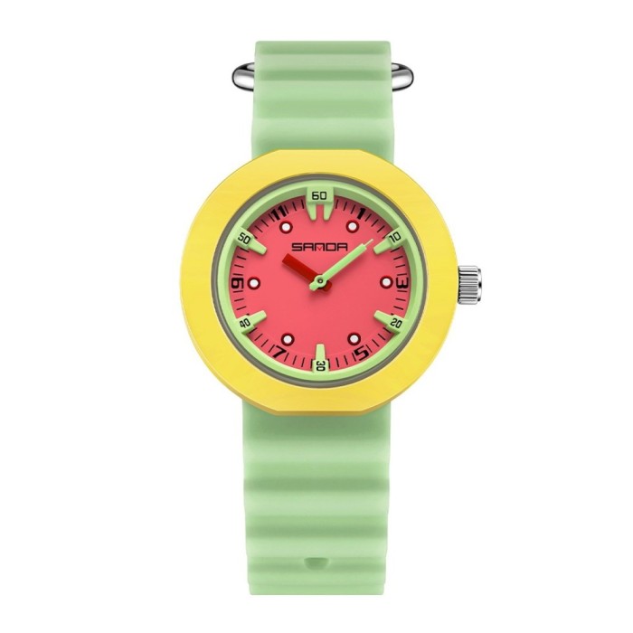 Ceas Copii Sanda 9108 Verde-Galben , Design Fashion, Analog, Rezistent la Apa 3ATM