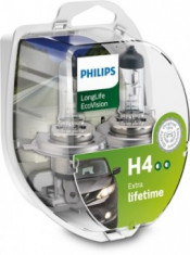 SET 2 BECURI FAR H4 60/55W 12V LONGER LIFE ECOVISION PHILIPS foto