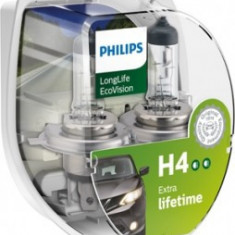 SET 2 BECURI FAR H4 60/55W 12V LONGER LIFE ECOVISION PHILIPS