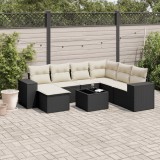 vidaXL Set mobilier de grădină cu perne, 8 piese, negru, poliratan 3222905