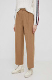 United Colors of Benetton pantaloni femei, culoarea maro, lat, high waist