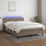 VidaXL Pat cu arcuri, saltea și LED, gri taupe, 140x200 cm, textil 3133161