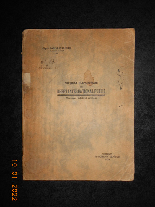 VASILE EMANUEL - NOTIUNI ELEMENTARE DE DREPT INTERNATIONAL PUBLIC (1925)