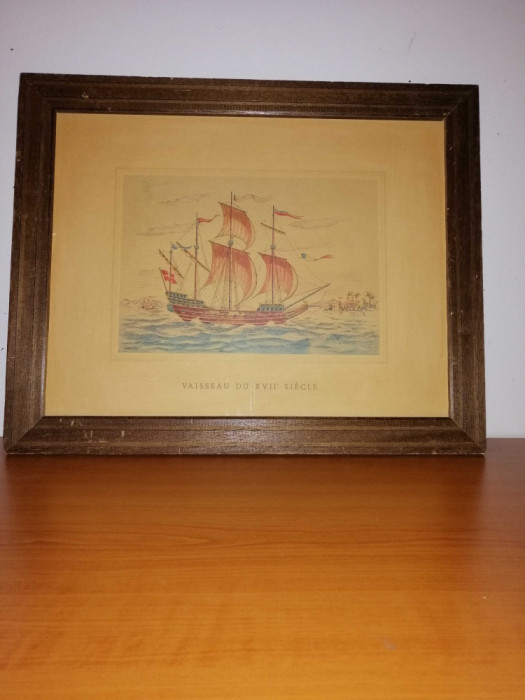 Tablou Vintage art print pictura corabie fregata vapor sec XVII tema maritima