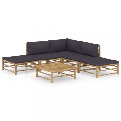 vidaXL Set mobilier de grădină cu perne gri &amp;icirc;nchis, 6 piese, bambus 3058188 foto