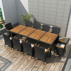 vidaXL Set mobilier de exterior cu perne, 11 piese, negru, poliratan