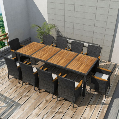 vidaXL Set mobilier de exterior cu perne, 11 piese, negru, poliratan foto