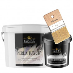 Vopsea Decorativa Perla Luxury Alb Perlat 2,5L, Fondo Bianco 1L, Pensula 70mm