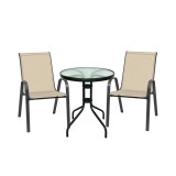 Set mobilier gradina Leziter Lizi pentru balcon, 2 persoane, metal, textilena, sticla, rezistent intemperii, pliabil